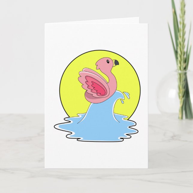 Cartão Flamingo no Surfe na Água (Frente)