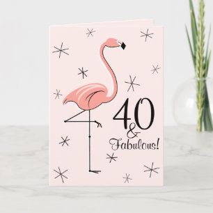 Cartão Flamingo Pink 40 e Fabuloso! vertical de aniversár