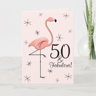 Cartão Flamingo Pink 50 e Fabuloso! vertical de aniversár