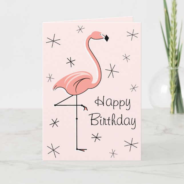 Cartão Flamingo Pink Feliz Aniversário Texto frontal vert (Frente)