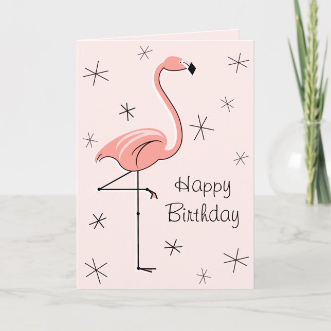 Cartão Flamingo Pink Feliz Aniversário Texto frontal vert (Frente)