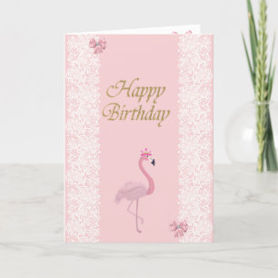 Cartão Flamingo Rosa Adorável,Tiara,Renda,Laço