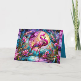 Cartão Flamingo Rosa Mosaico de Vidro Pintado