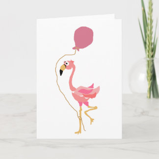 Cartão Flamingo Rosa Segurando Balão