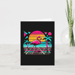 Cartão Flamingo rosa vibes de verão na praia palmeira tro