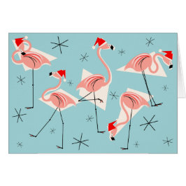 Cartão Flamingo Santas Blue Merry Christmas horizontal