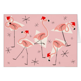 Cartão Flamingo Santas Rosa Feliz Natal horizontal