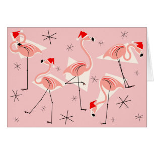 Cartão Flamingo Santas Rosa Feliz Natal horizontal