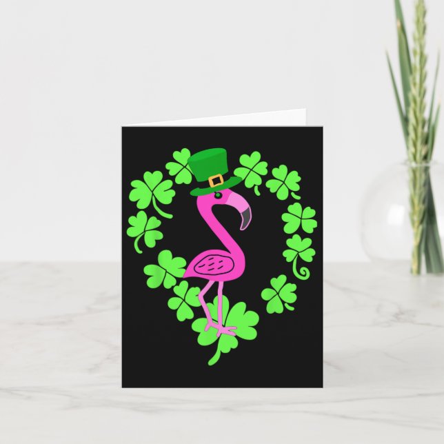 Cartão Flamingo Shamrock Dia de São Patrício Animal (Frente)