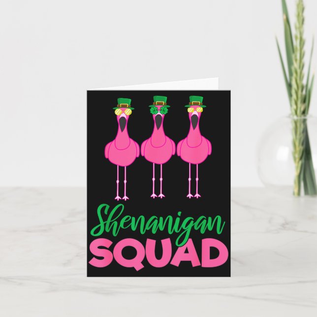 Cartão Flamingo Squad Funny Lucky St Patricks Day 2020 Te (Frente)