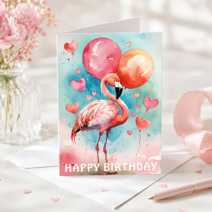 Cartão Flamingo Tropical Feliz Aniversário