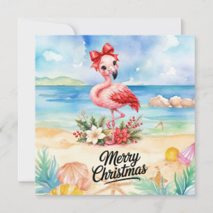 Cartão Flamingo usa chapéu de Papai Noel para o Natal