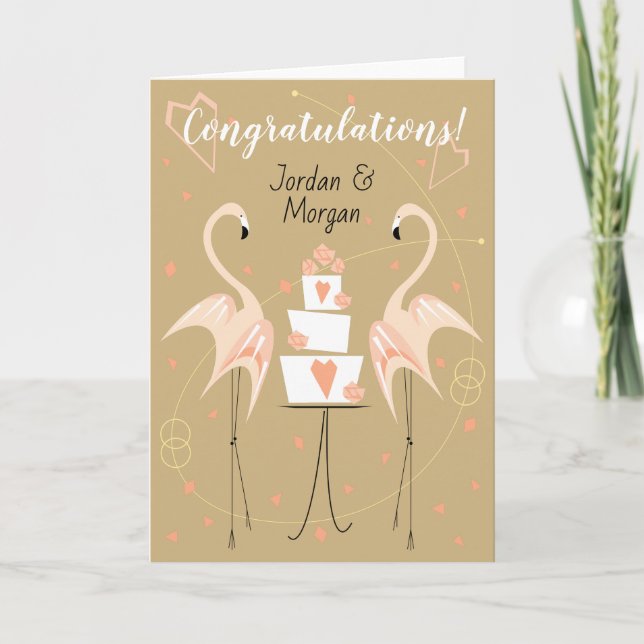 Cartão Flamingo Wedding Congratulations Names (Frente)