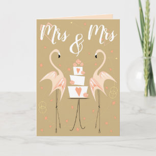 Cartão Flamingo Wedding Mrs & Mrs Text Pach dentro