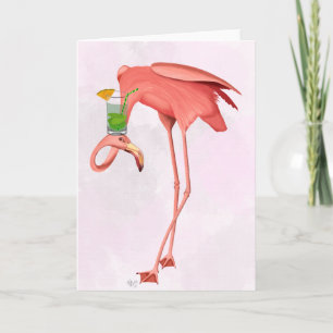 Cartão Flamingo with a Cocktail