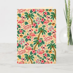 Cartão Flamingos e Palmeiras de Natal Tropicais