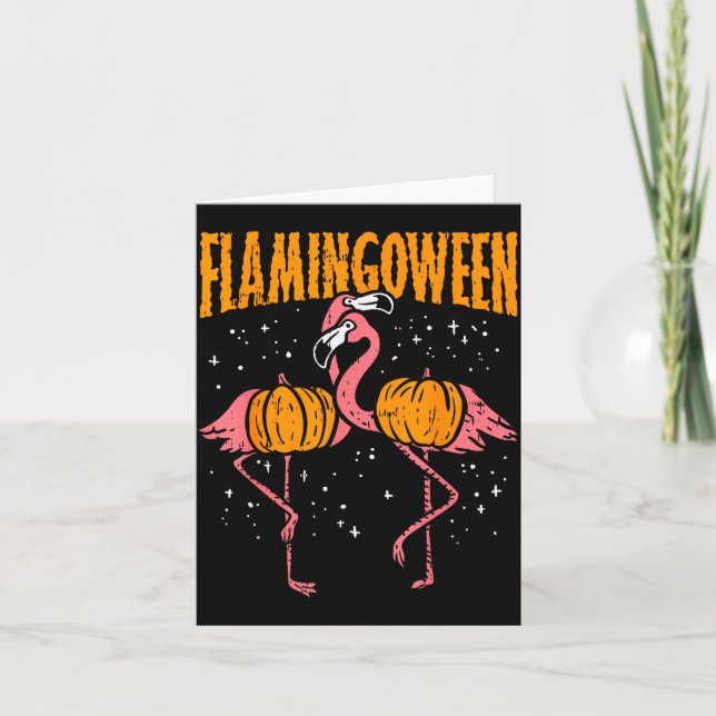 Cartão Flamingoween Pumpkin Flamingos Funny Bird Hallowee (Frente)