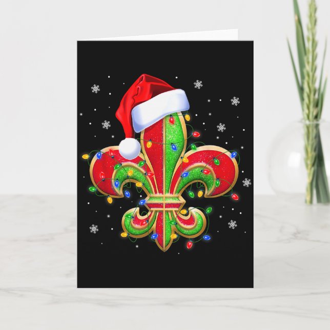 Cartão Fleur De Lis Christmas Ornament With Santa Hat Xma (Frente)