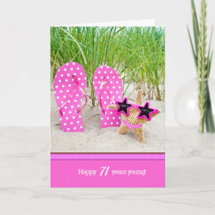 Cartão Flip-flops cor-de-rosa para o aniversário de 71 r