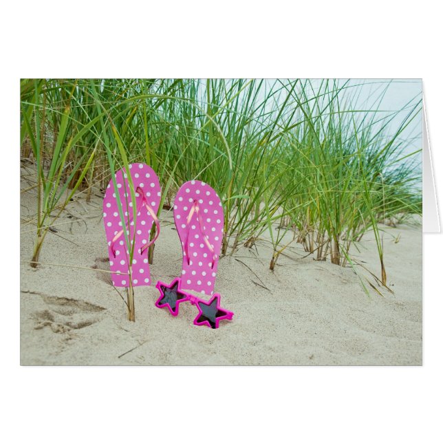 Cartão Flip-flops de Bolinhas rosa (Frente horizontal)