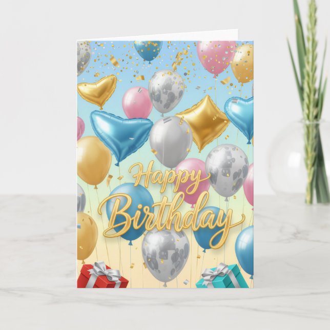Cartão Floating Celebration Balloons –Happy Birthday Card (Frente)