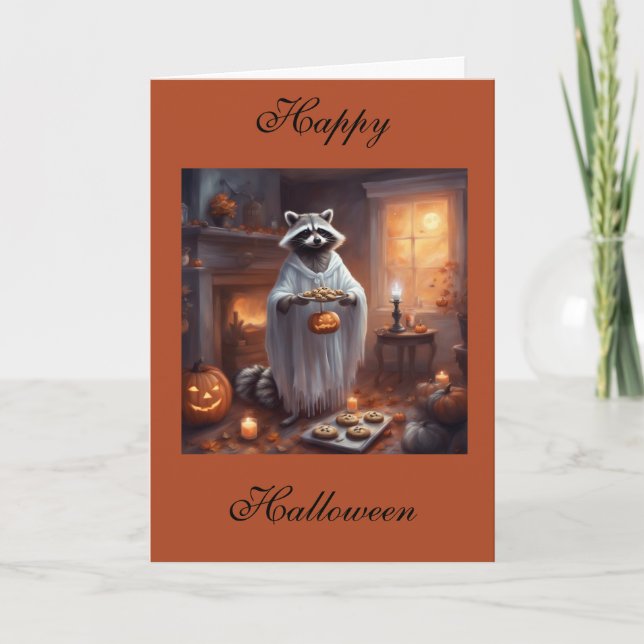 Cartão Floaty Ghost Raccoon Halloween greeting card (Frente)
