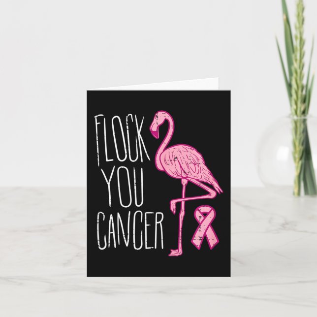 Cartão Flock You Break Cancer Flamingo Pink Ribbon Aware (Frente)