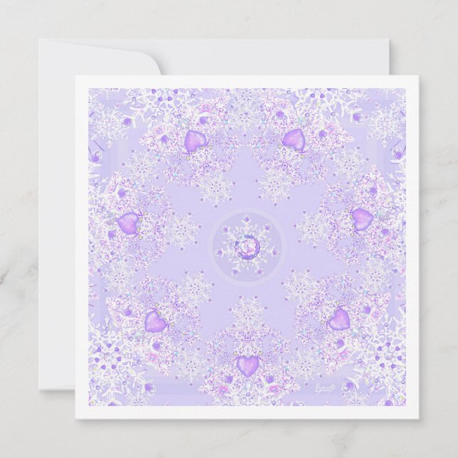 Cartão floco de neve roxo leve e coração fosco (Frente)