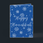 Cartão Flocos de neve Azul Feliz Hanukkah<br><div class="desc">Flocos de neve brancos e azuis Feliz cartão de Hanukkah que você pode personalizar a mensagem do cartão interno se desejar. Este cartão de Hanukkah faria um ótimo cartão de recordação para ele ou ela.</div>