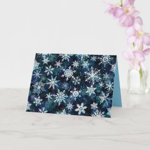 Cartão Flocos de Neve Caindo Noite de Inverno Mágico Azul