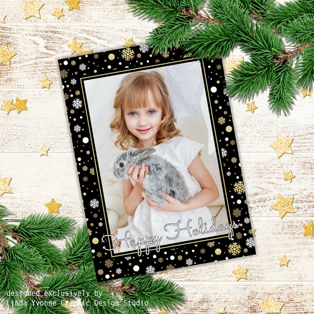 Cartão Flocos de neve Dourados brancos personalizados no  (Criador carregado)