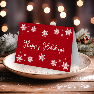 Cartão Flocos de Neve Simples Felicidades Natal Vermelho