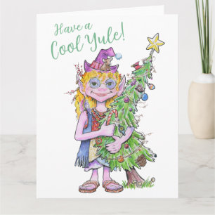 Cartão Flor, a placa Elf Hippie de abraço de árvore