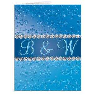 Cartão Flor Azul Monograma Emboscada