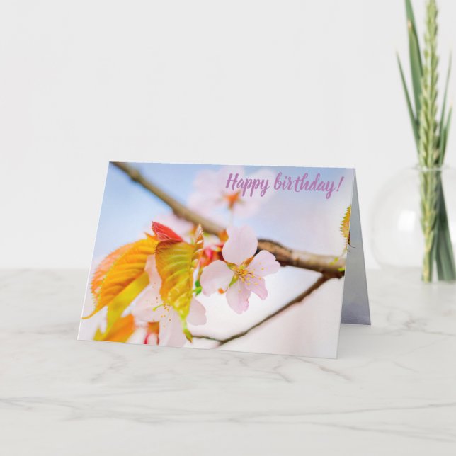 Cartão Flor Charming Chic Sakura E Folhas Em Primavera (Frente)