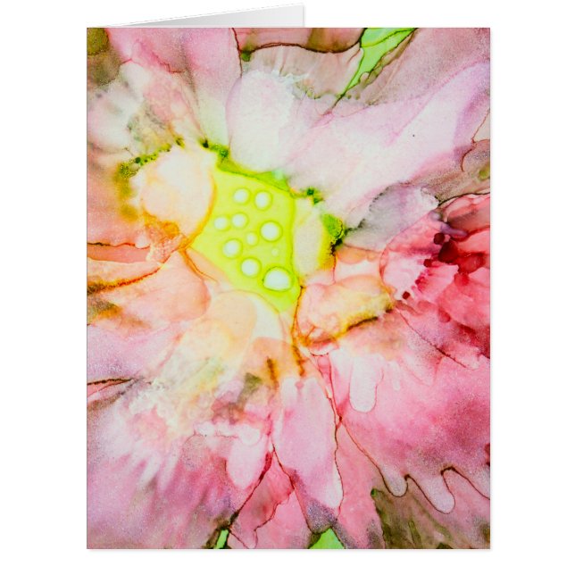 Cartão Flor de Abstrato de Tinta de Álcool Rosa (Frente)