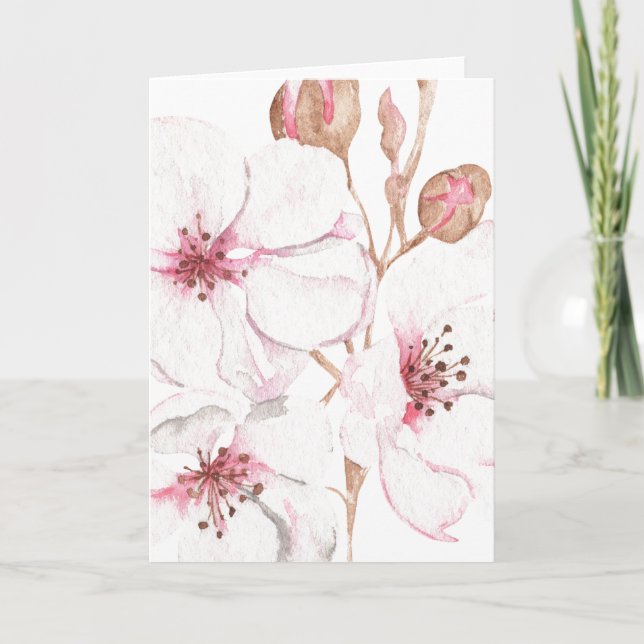 Cartão Flor de Cereja Desenhado à Mão (Vazio) (Frente)