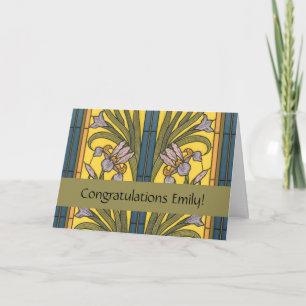 Cartão Flor de Íris Art Nouveau Vitral Azul Dourado