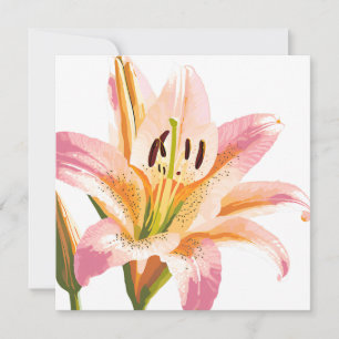 Cartão Flor de Lírio Rosa Pintura Floral em Aquarela