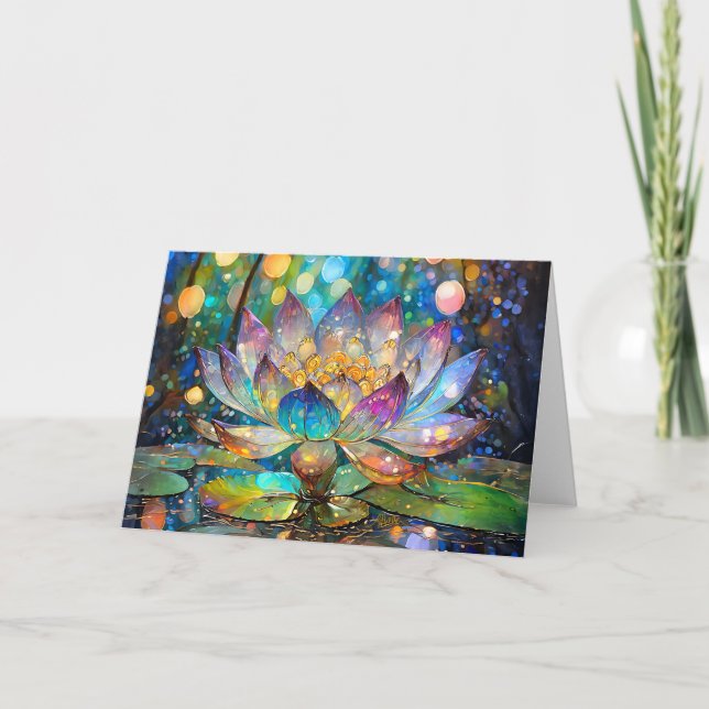 Cartão Flor de Lótus Iluminada em Flor (Frente)