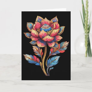 Cartão Flor de Mandala de Lótus Colorida Com Folhas Ornam