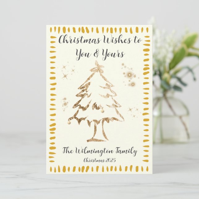 Cartão Flor de Natal da Família de Árvores Ouros Festivas (Em pé/Frente)