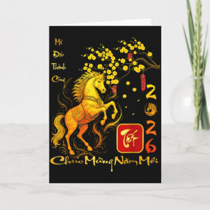 Cartão Flor de Pêssego Ano Novo Lunar Vietnamita Cavalo 2