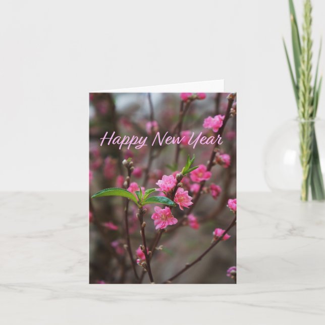 Cartão Flor de Pêssego Hoa Đào Ano Novo Xuan At Ty (Frente)