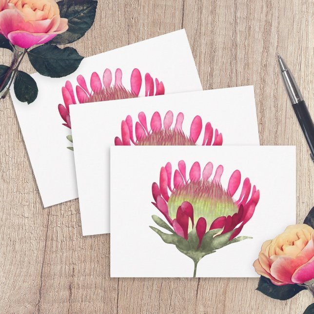 Cartão Flor de Proteína Rei Rosa Magenta (pink magenta king protea flower blank simple thank you note card original painted flower )