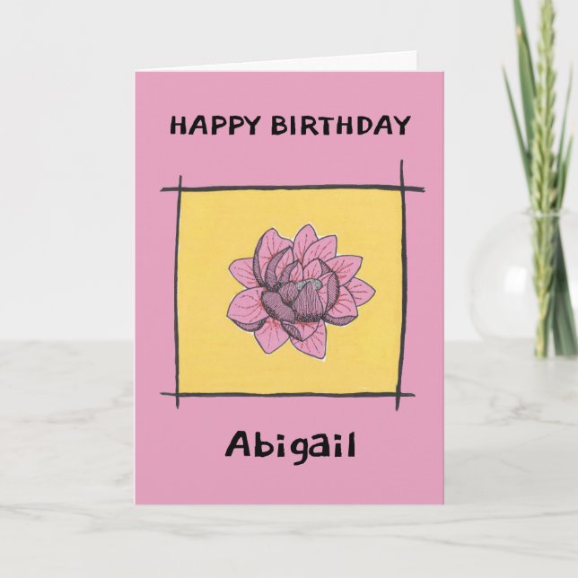 Cartão Flor de rabo rosa bonito em amarelo, personalizado (Frente)