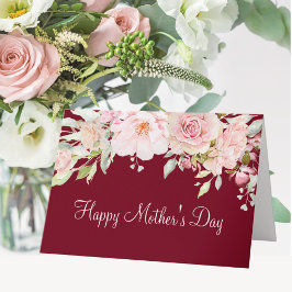 Cartão Flor de Rosa Rosa Pastel Floral Dia das Mães Feliz