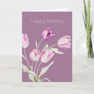 Cartão Flor de Tulipas Rosa Botânica Boho Aniversário
