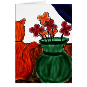 Cartão flor do gato e do vaso