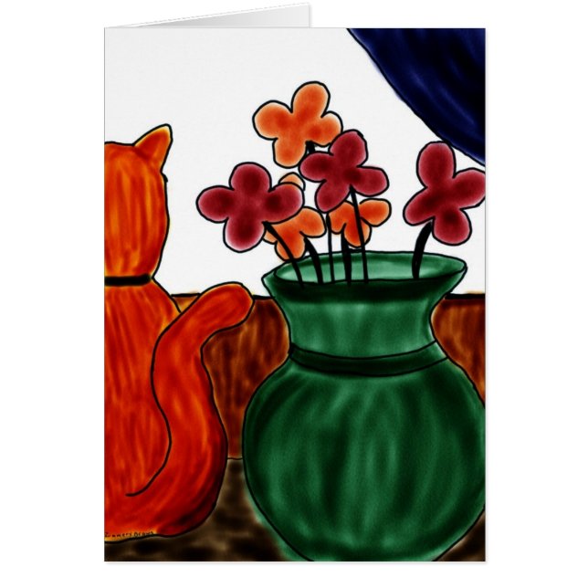 Cartão flor do gato e do vaso (Frente)